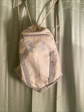 Under Armour Cream Drawstring Backpack with Front Zip Pocket